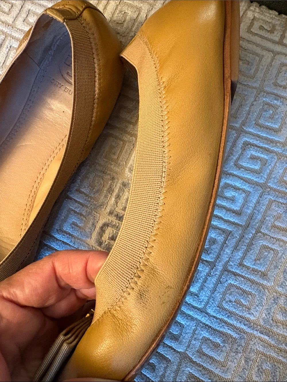 Tory Burch Camel Leather Logo Bow Flats